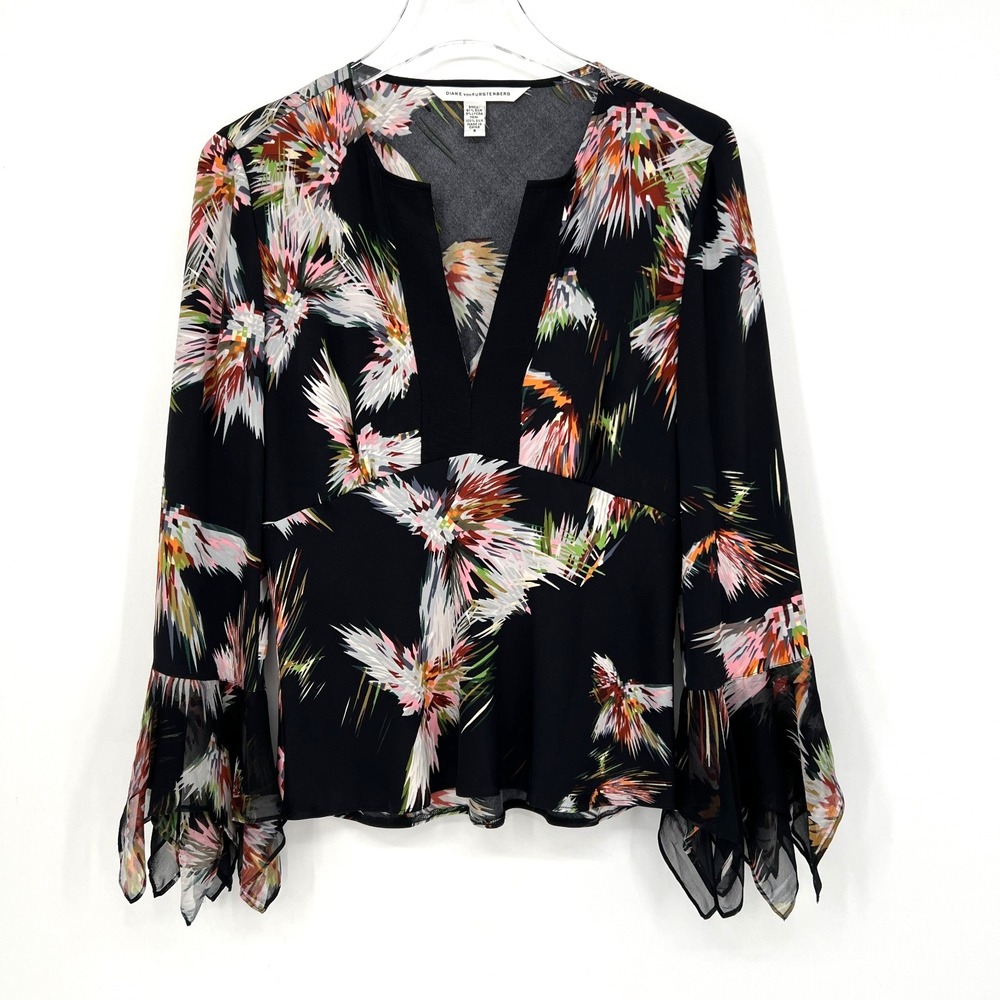 Diane Von Furstenberg Top Womens S Silk Floral Fairy Ethereal Babydoll 90s Y2K